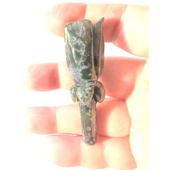 Moss Agate Rose Carving - Picture 3 of 4